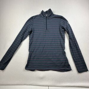 Icebreaker Pullover Womens Medium Gray Red Striped Merino Bodyfit 200 1/4 Zip